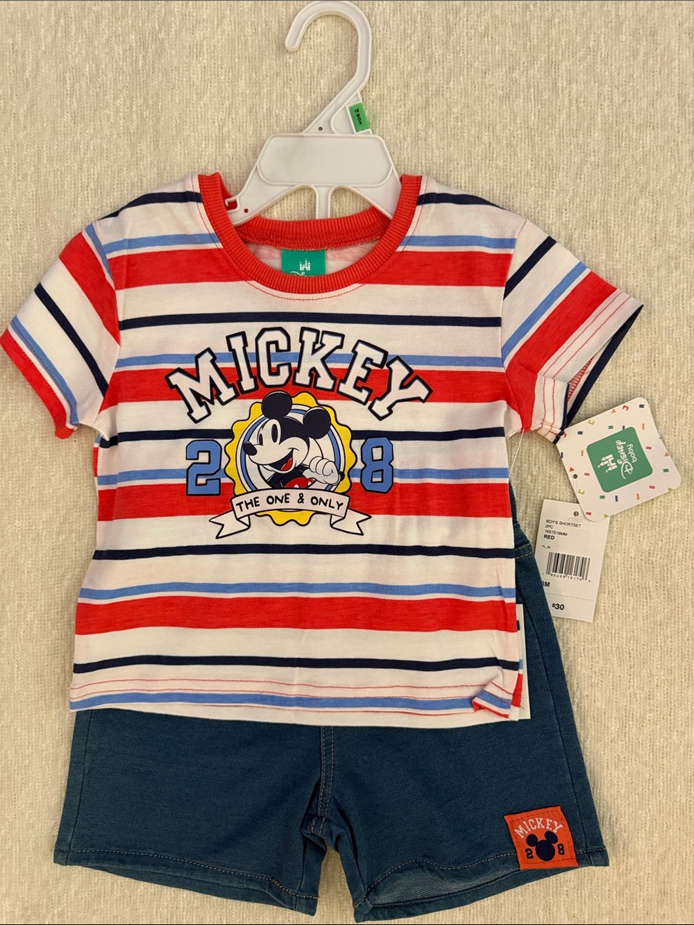 Disney Red, White & Blue Striped Mickey Tee and shorts